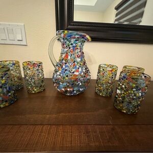 Mexican blown glass Drink ware Set, Confetti Rock.